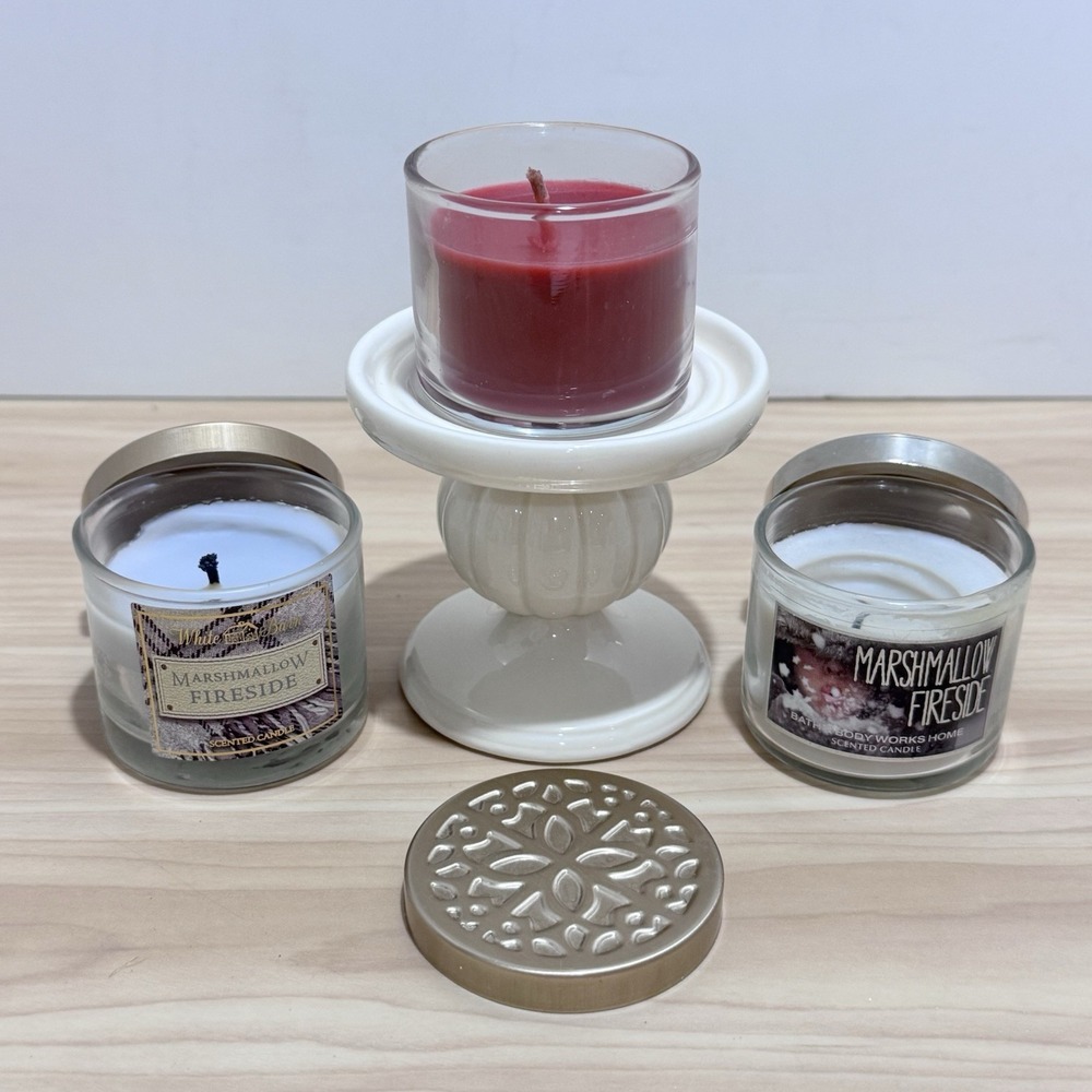 Bath & Body Works Ceramic Pumpkin Pedestal Candle Holder Stand 2.75" x 3" w/cdls